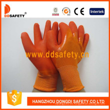 Nylon Naranja PVC Dipping Guante Guantes De Trabajo Dnl511